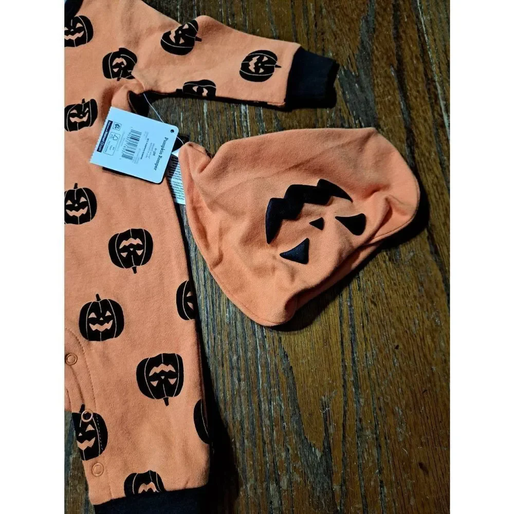 New 0-3 Month Ways to Celebrate Halloween Jack O Lantern Bodysuit w Hat NWT